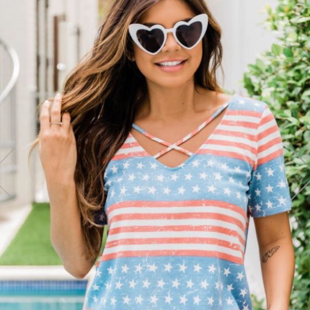 Patriotic Americana Knit Tee Pink Lily Size Medium
